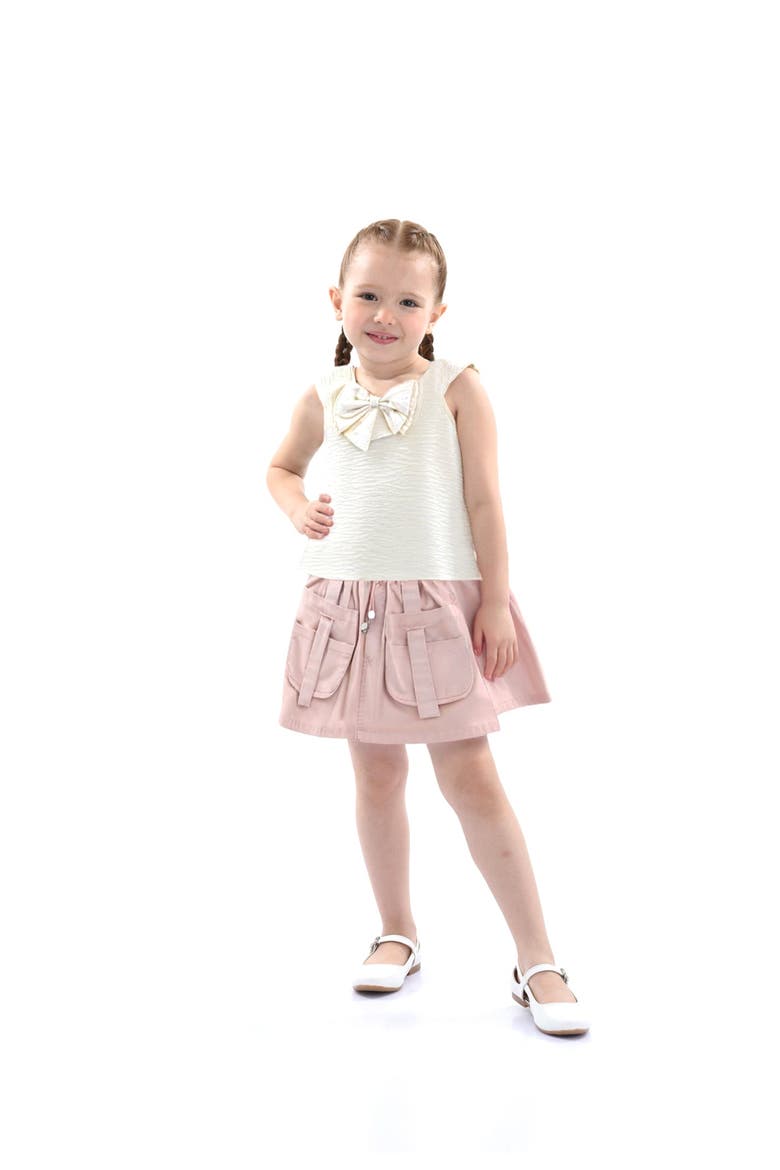 Ivory Pink Strap Bow Shorts Set, Main, color, Ivory