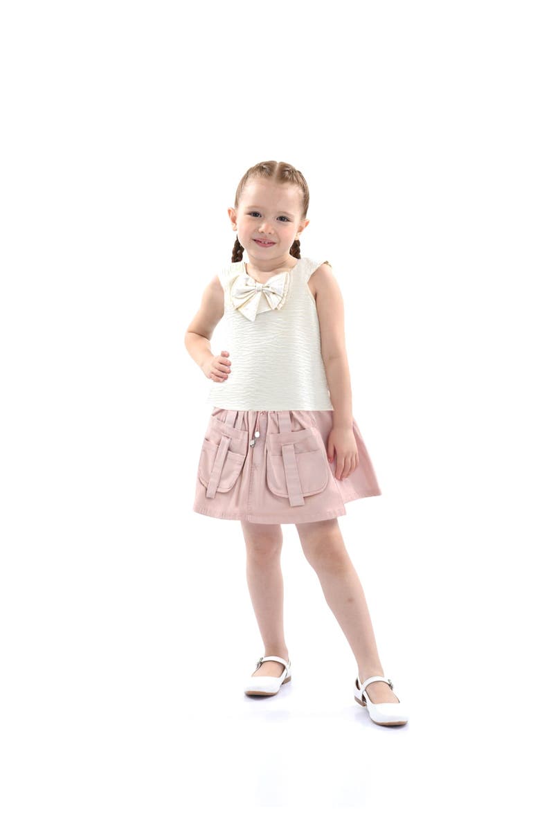 Mimi Tutu Ivory Pink Strap Bow Shorts Set, Main, color, Ivory