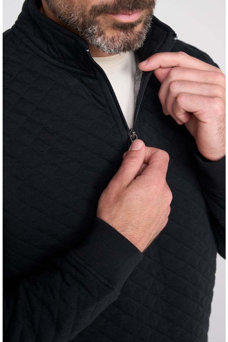 Diamond Quilted Quarter Zip Pullover, Alternate, color, BLACK
