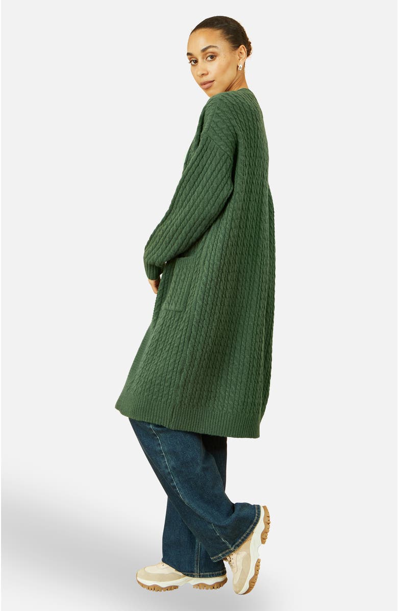Yumi Cable Knit Long Sleeve Long Cardigan, Alternate, color, Green