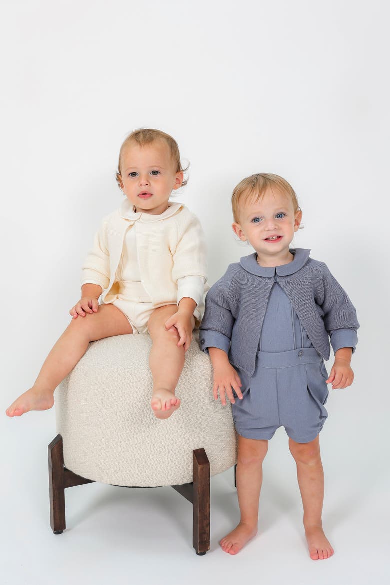 3 Piece Set, Collared Long Sleeve Shirt, Shorts and Knit Cardigan, Alternate, color, Blue