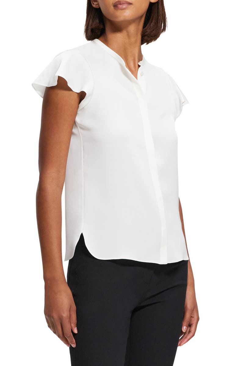 Theory Tp Mod Flounce Sleeve Silk Blouse, Alternate, color, Ivory - C05