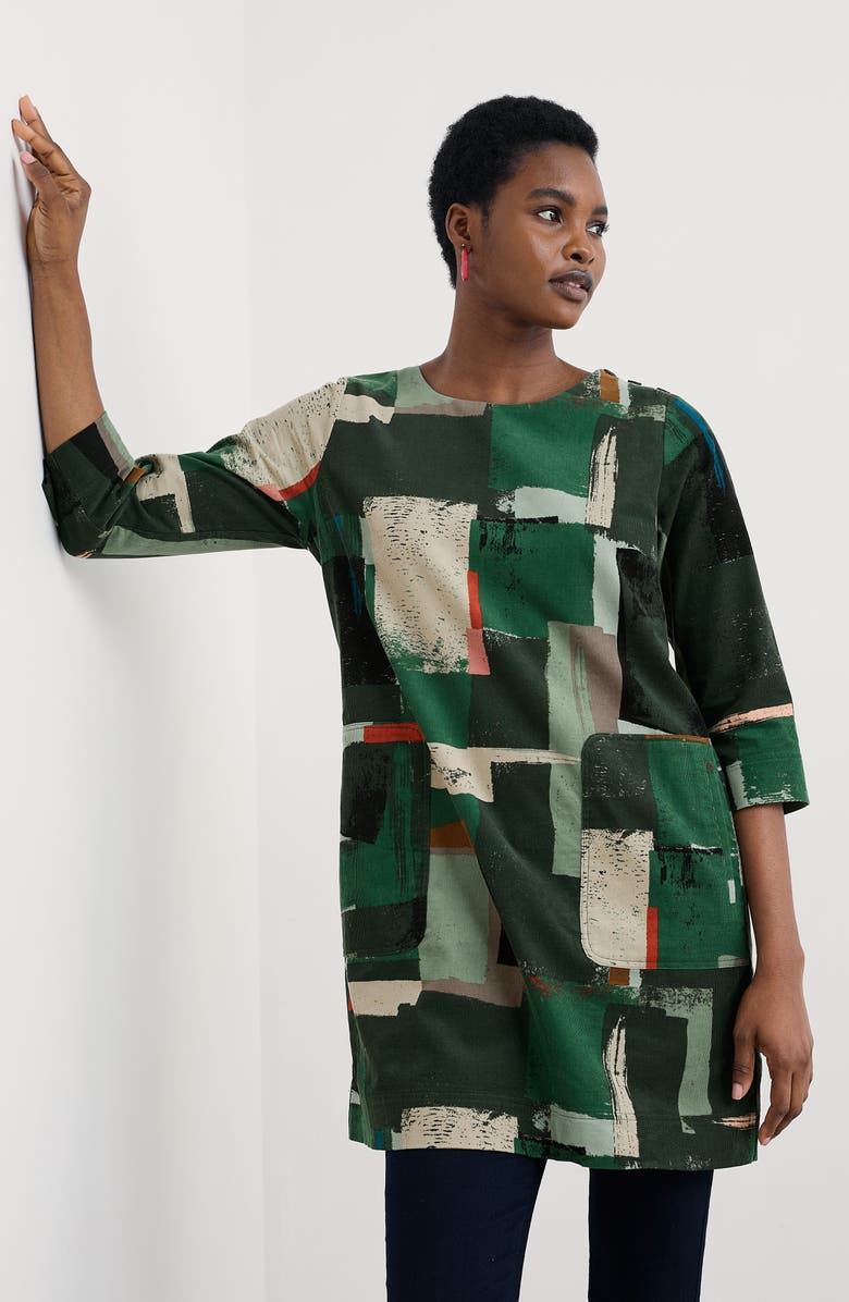 Seasalt Cornwall Port Gaverne Abstract Print Organic Cotton Pincord Tunic, Alternate, color, Aerial Field Coppice