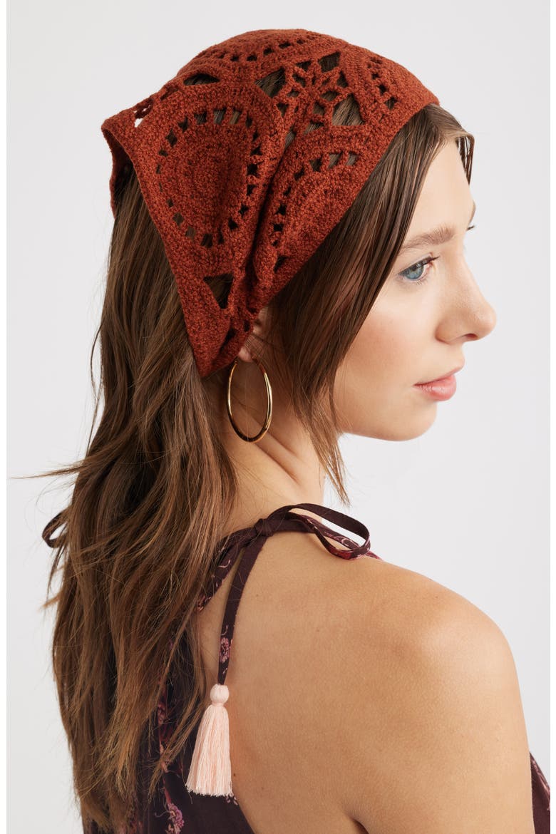 Crochet Trim Bandana, Alternate, color, RUST
