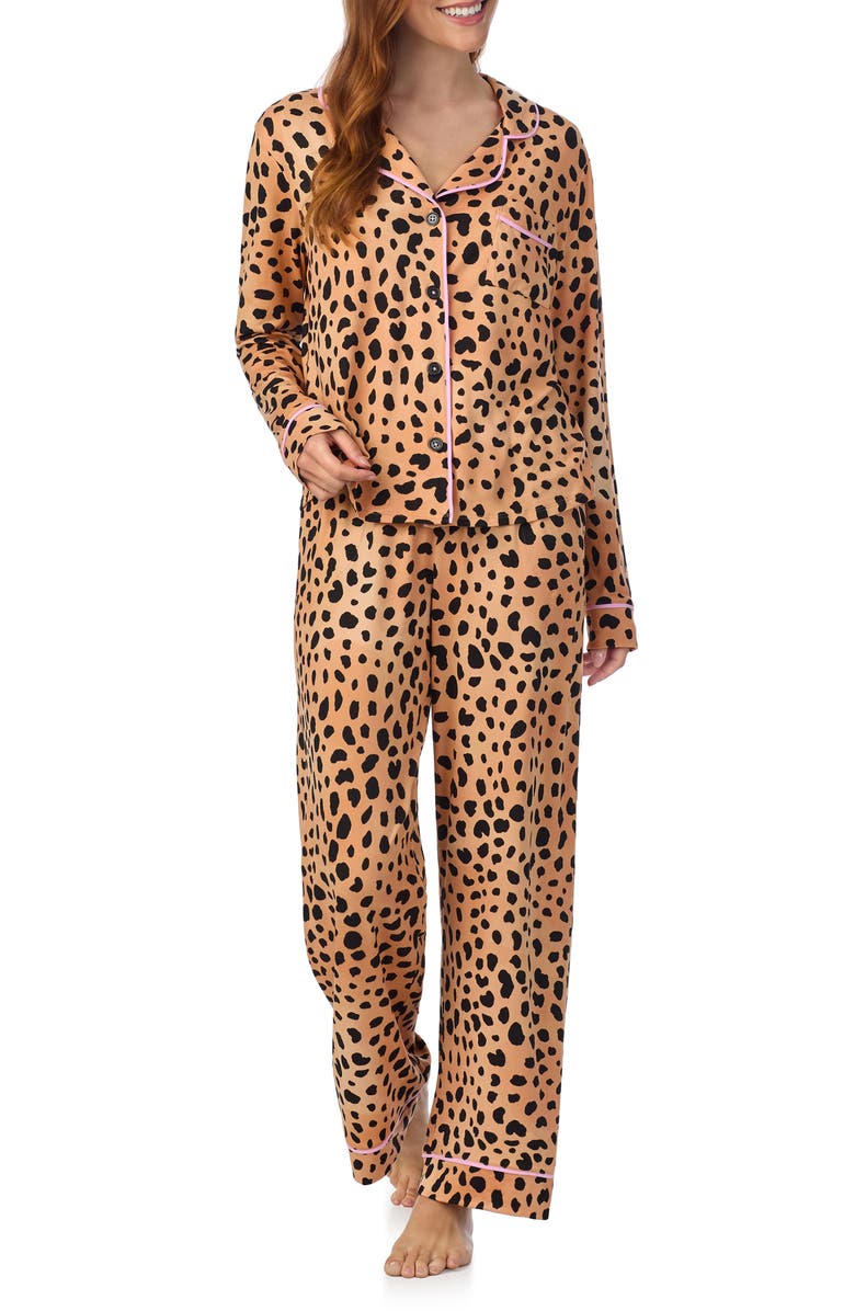 Room Service Pjs Print Long Sleeve Long Pajamas, Alternate, color, Tanprint