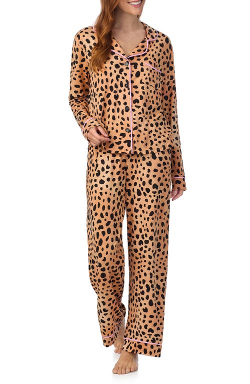 Room Service Pjs Print Long Sleeve Long Pajamas In Brown