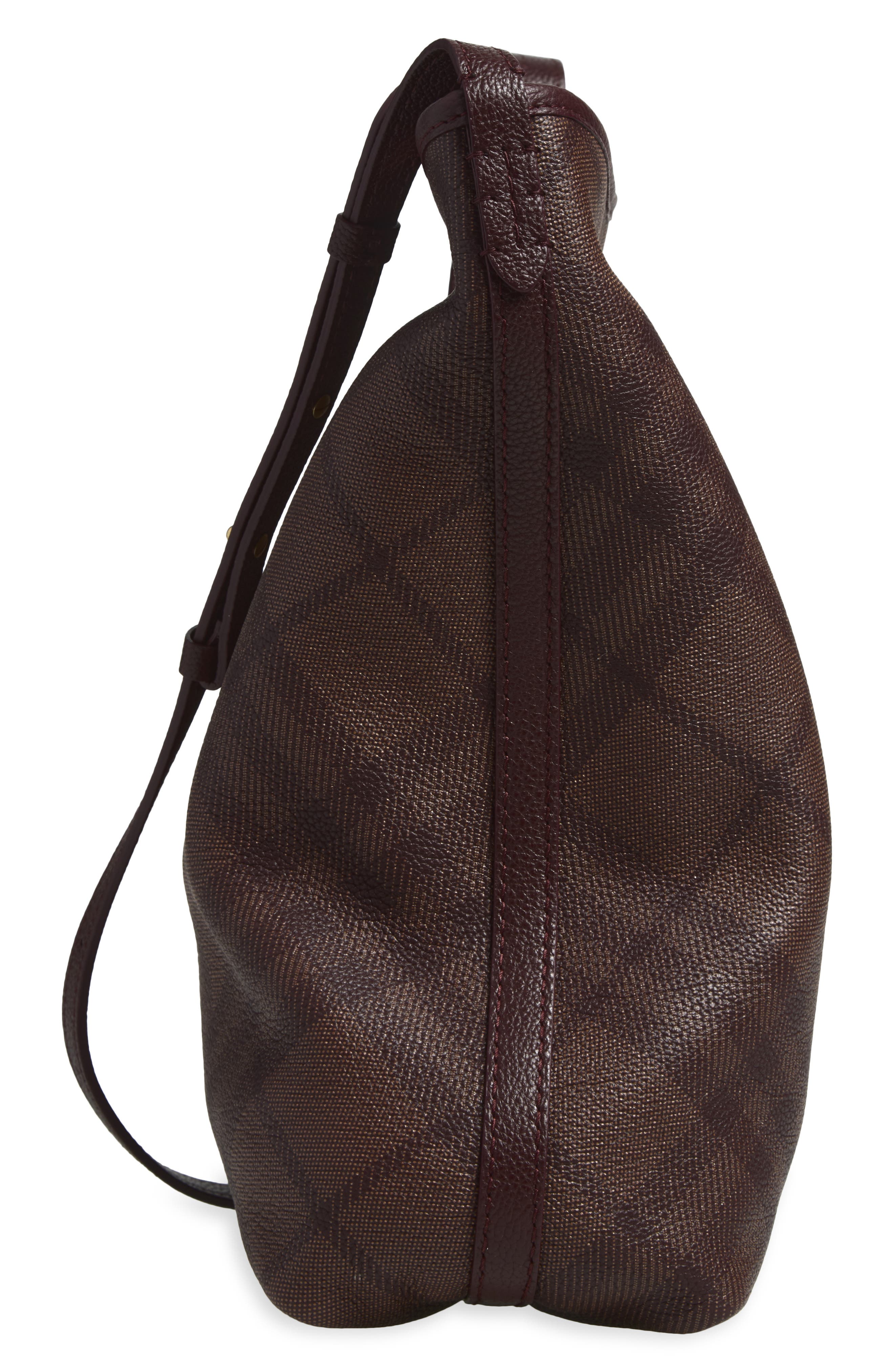 Small Highlands Check Leather Shoulder Bag, Alternate, color, VINEYARD RED