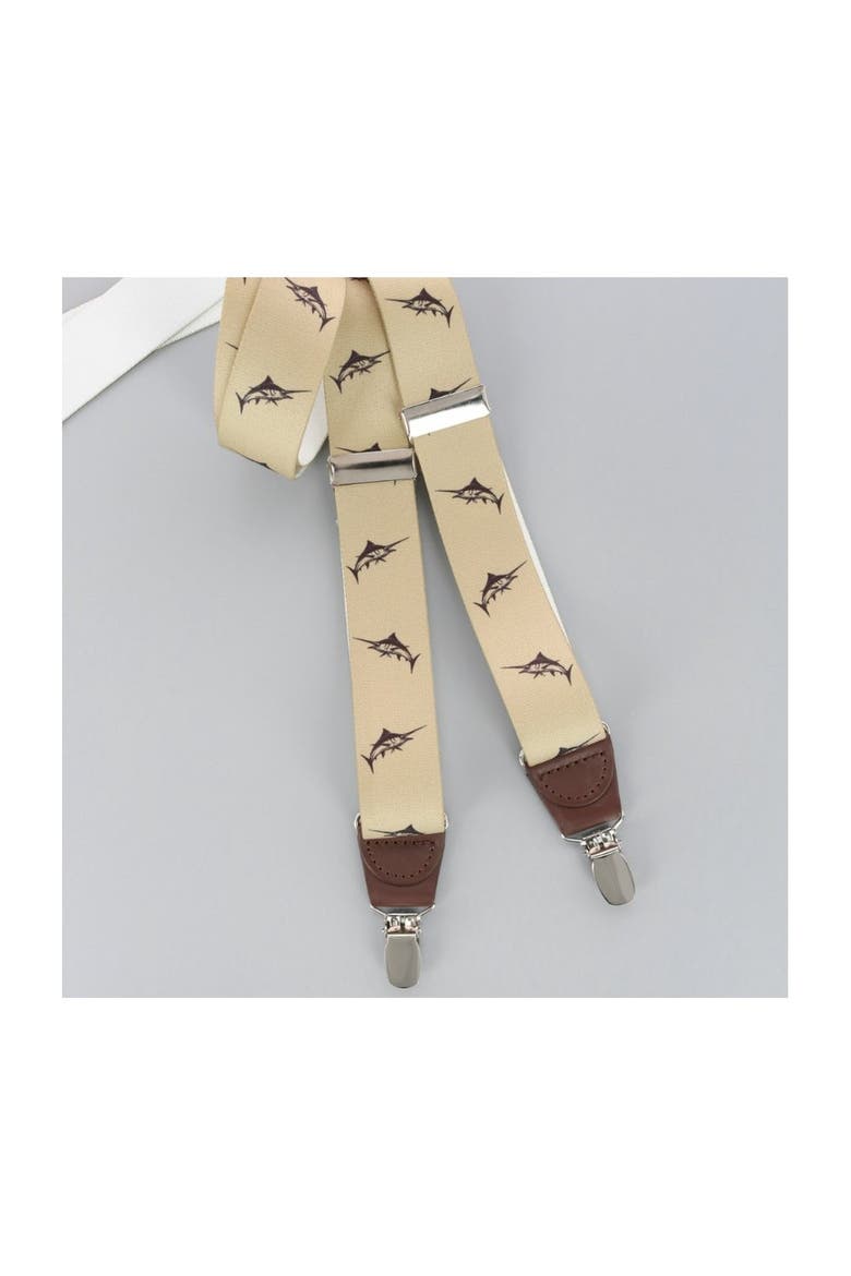 Marlin Fish Print Clip End Suspenders, Alternate, color, Tan