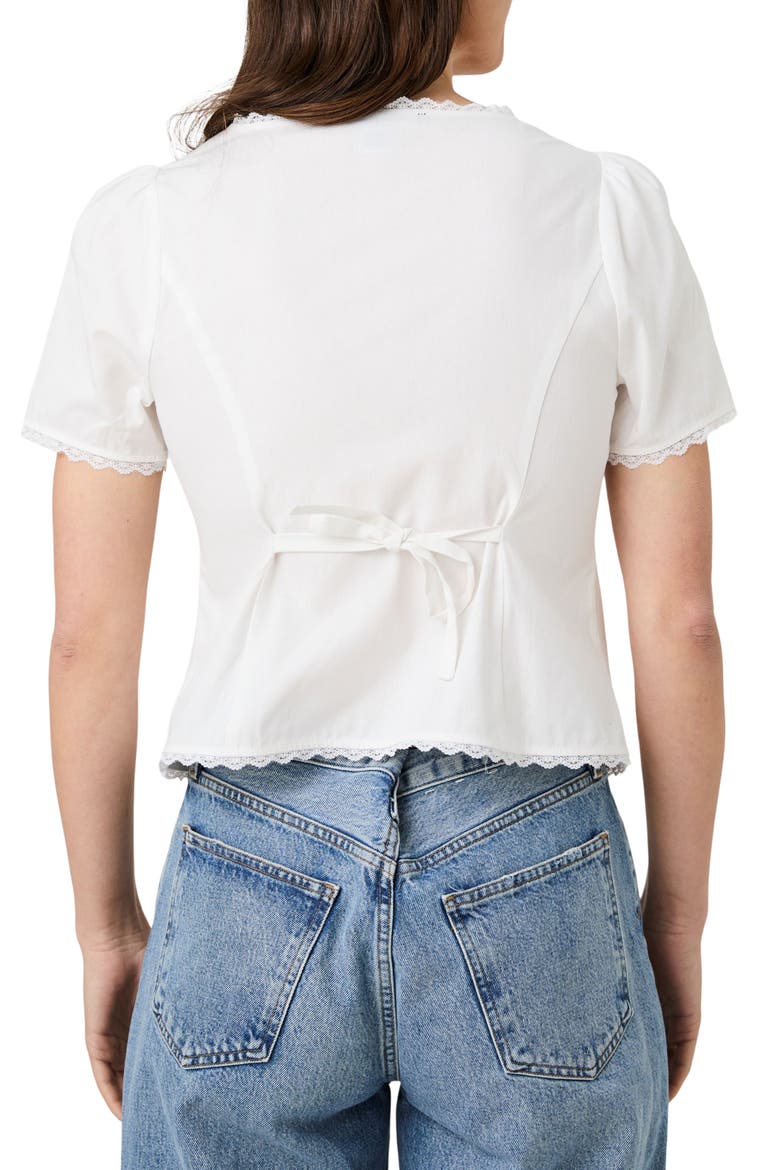 Lace Trim Button-Up Top, Alternate, color, LINEN WHITE