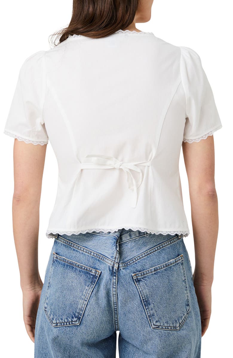 French Connection Lace Trim Button-Up Top, Alternate, color, Linen White