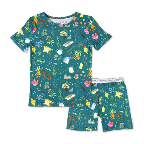 Bellabu Bear Kids Unisex Mandrakes Potions & Herbs 2-piece Short Sleeve & Shorts Pajama Set In Green