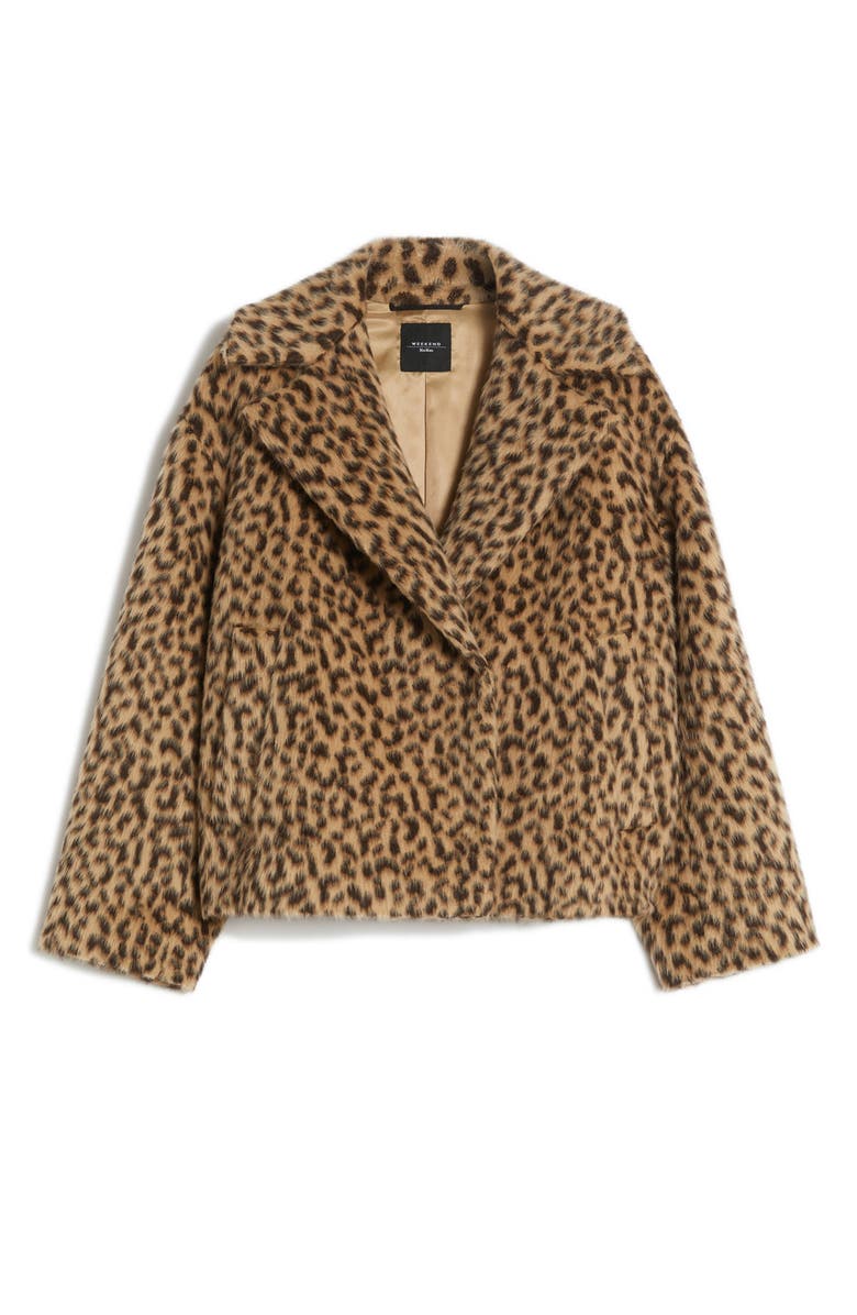 Weekend Max Mara Cheetah Print Wool-Blend Peacoat, Alternate, color, Camel