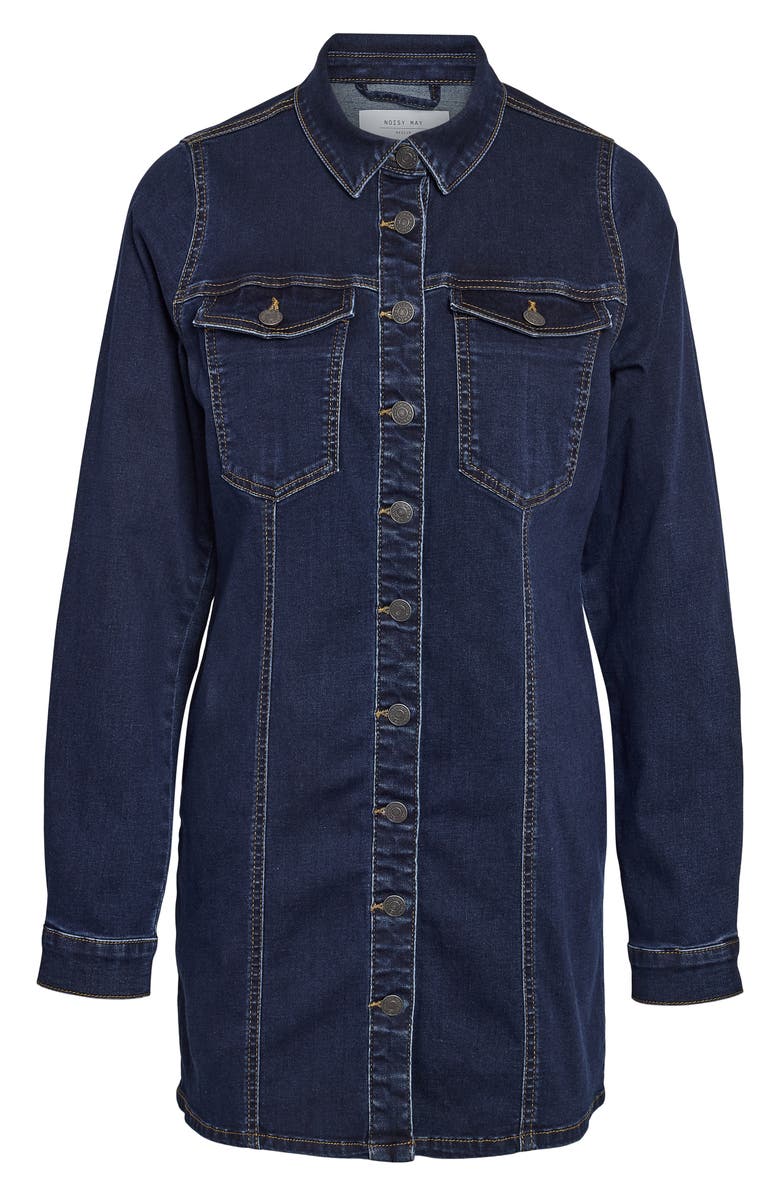 Noisy may Mine Long Sleeve Slim Denim Shirtdress, Alternate, color, Dark Blue Denim