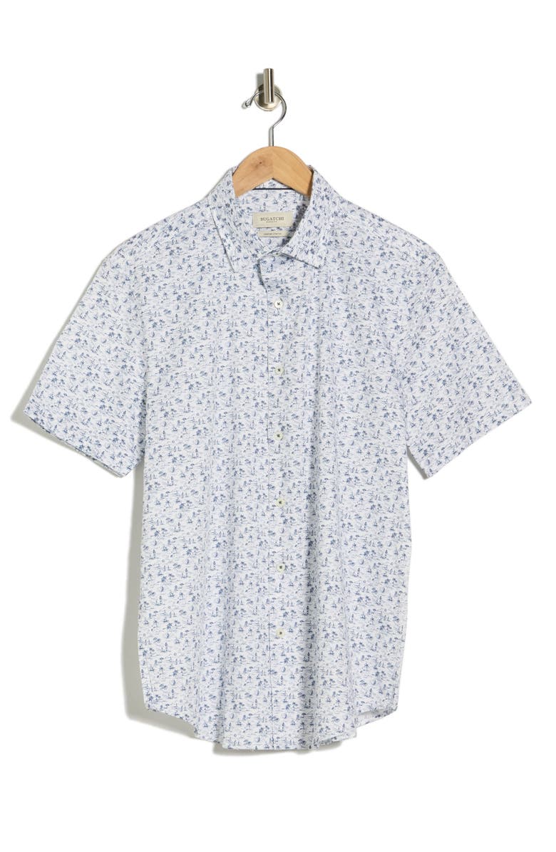 Bugatchi Orson Comfort Stretch Short Sleeve Shirt, Alternate, color, Navy