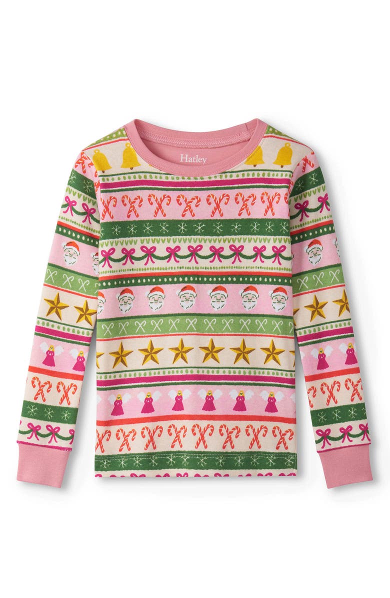 Hatley Kids' Holiday Fair Isle Organic Cotton Fitted Two-Piece Pajamas, Alternate, color, Pink
