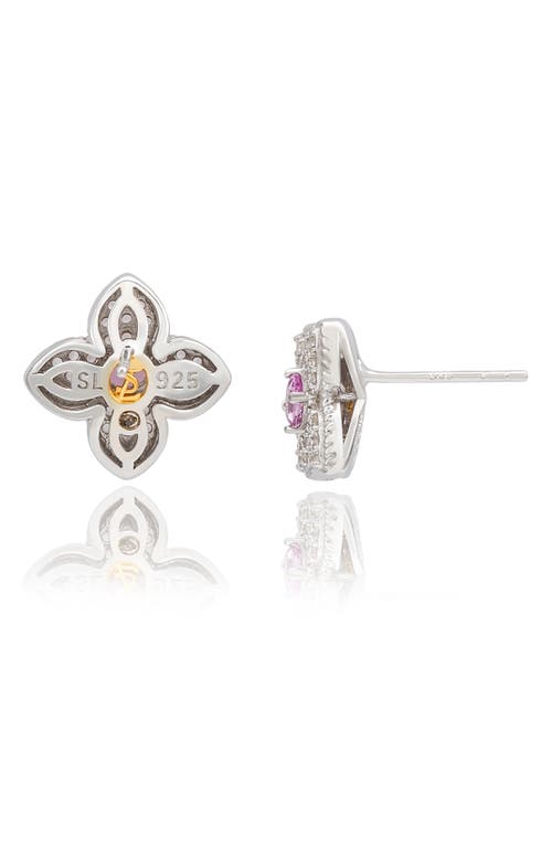 Suzy Levian Sapphire Clover Stud Earrings In Silver