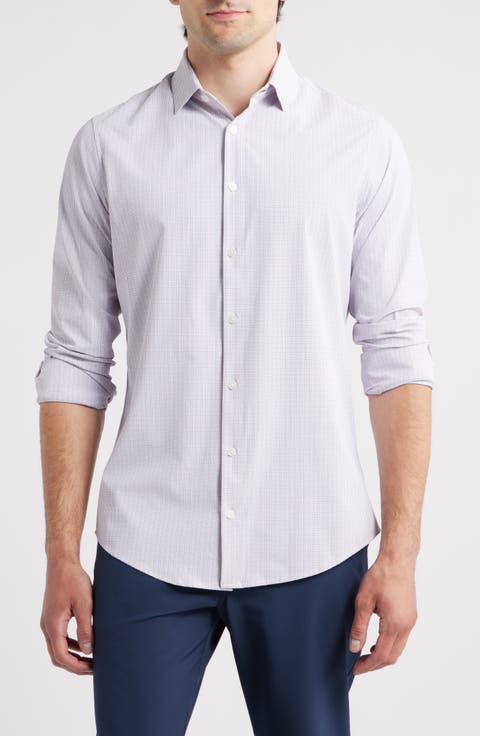 Leeward Trim Fit Microcheck No Tuck Button-Up Shirt