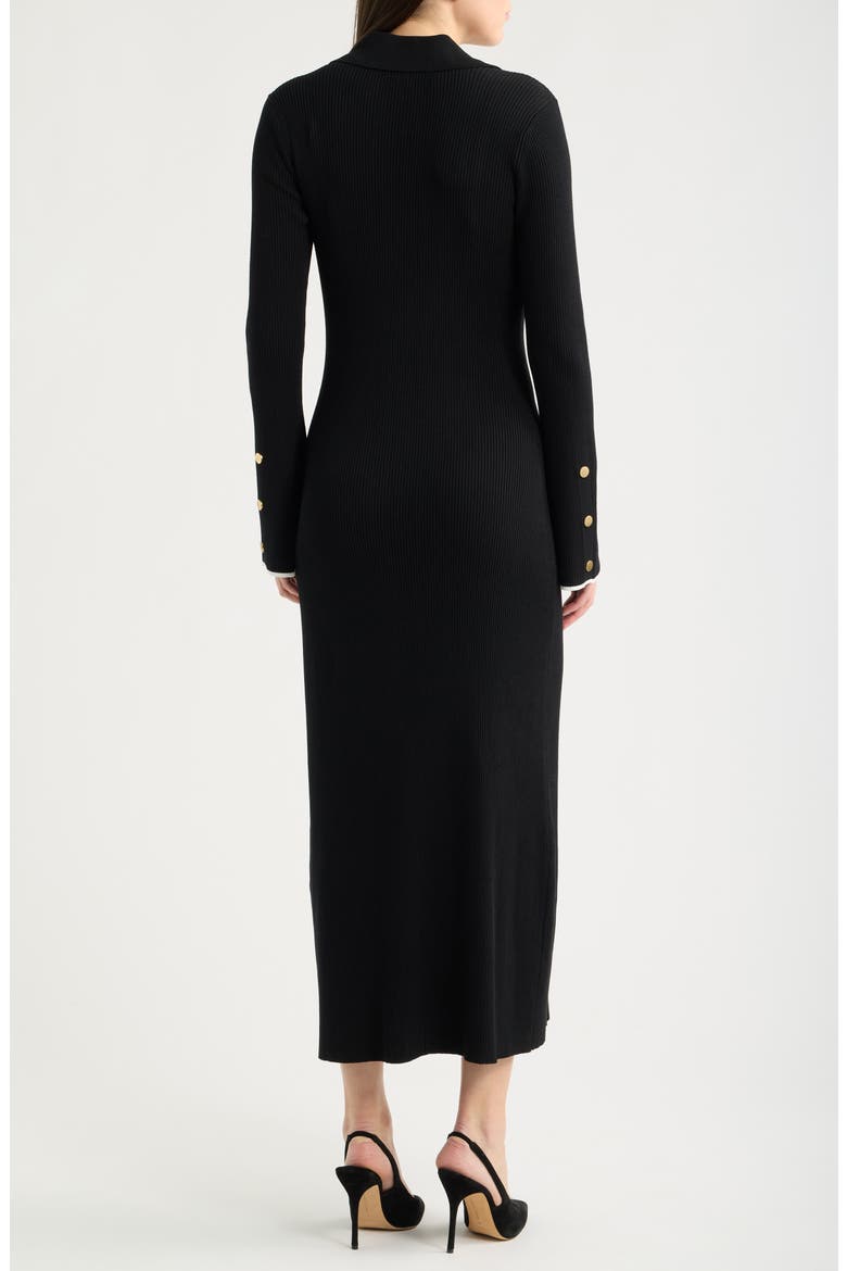 Rib Long Sleeve Midi Sweater Dress, Alternate, color, BLACK WHITE