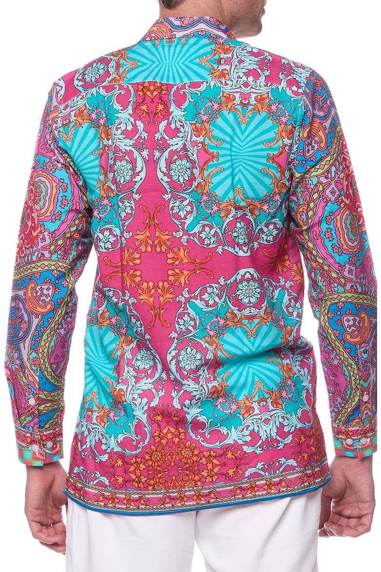 Paisley Linen & Cotton Blend Button-Up Shirt, Alternate, color, TEAL MULTI