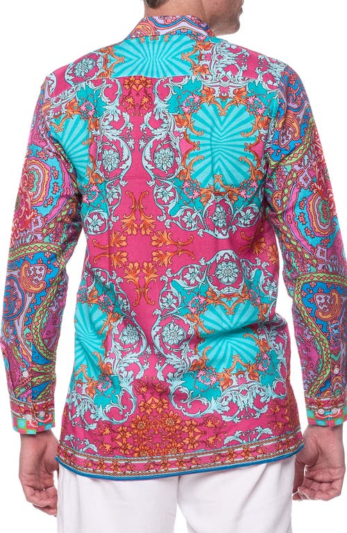 Shop Ranee's Ranees Paisley Linen & Cotton Blend Button-up Shirt In Teal Multi