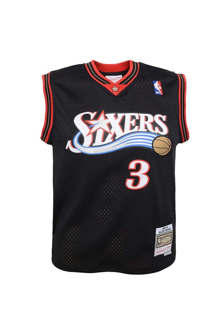 Youth Mitchell & Ness Allen Iverson Black Philadelphia 76ers 2000-01 Swingman Road Jersey, Alternate, color, Black