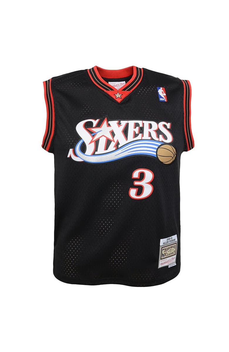 Mitchell & Ness Youth Mitchell & Ness Allen Iverson Black Philadelphia 76ers 2000-01 Swingman Road Jersey, Alternate, color, Black