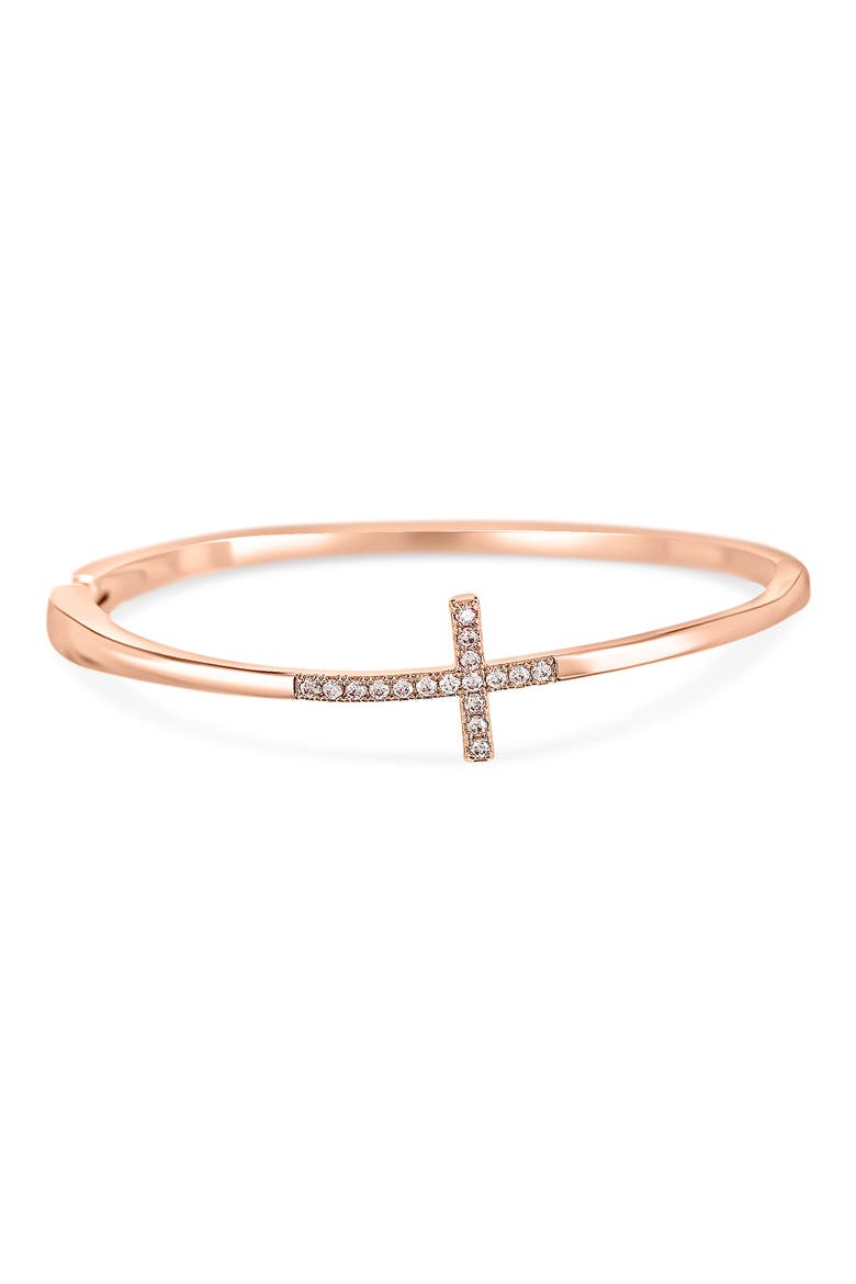 Pavé Cubic Zirconia Cross Hinged Bangle, Alternate, color, METALLIC GOLD