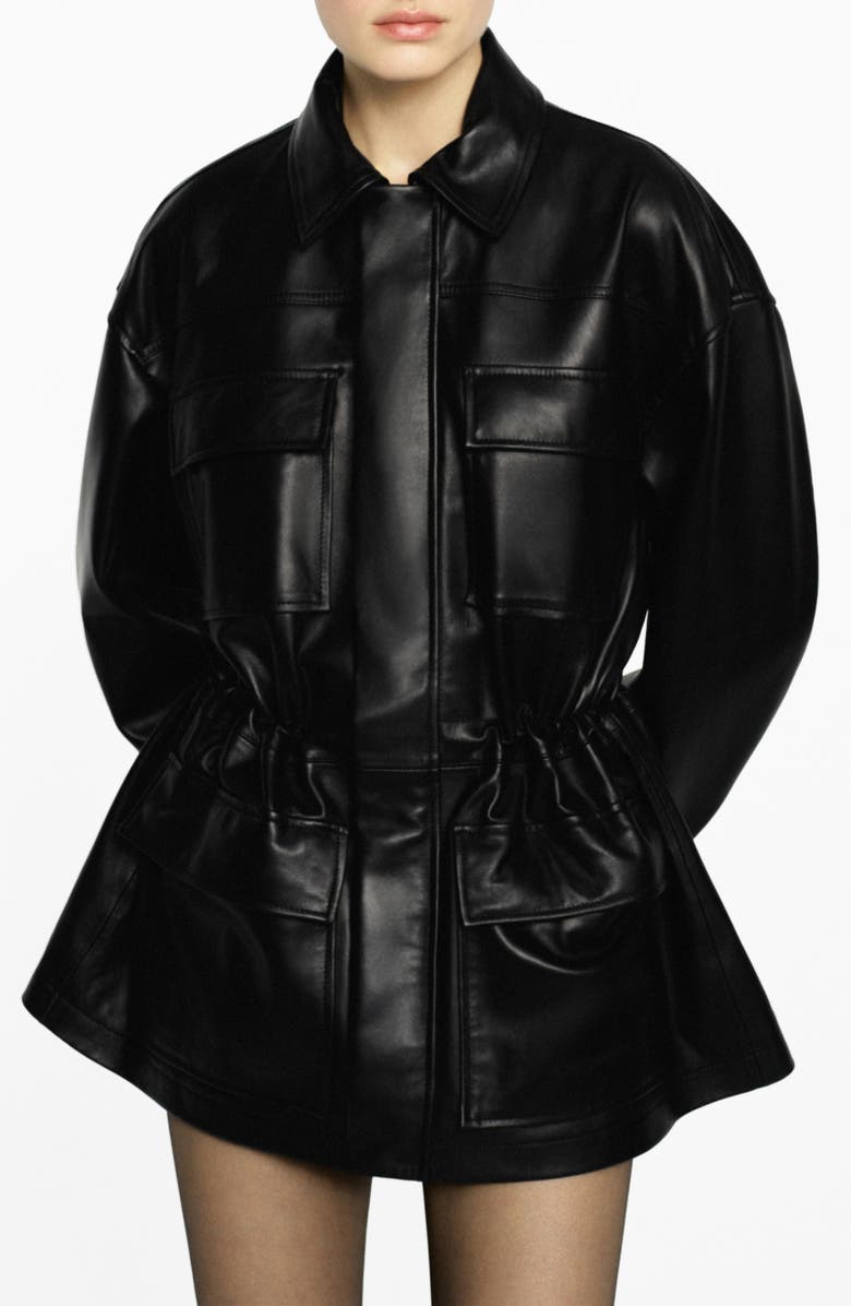 MANGO Leather Coat, Main, color, Black