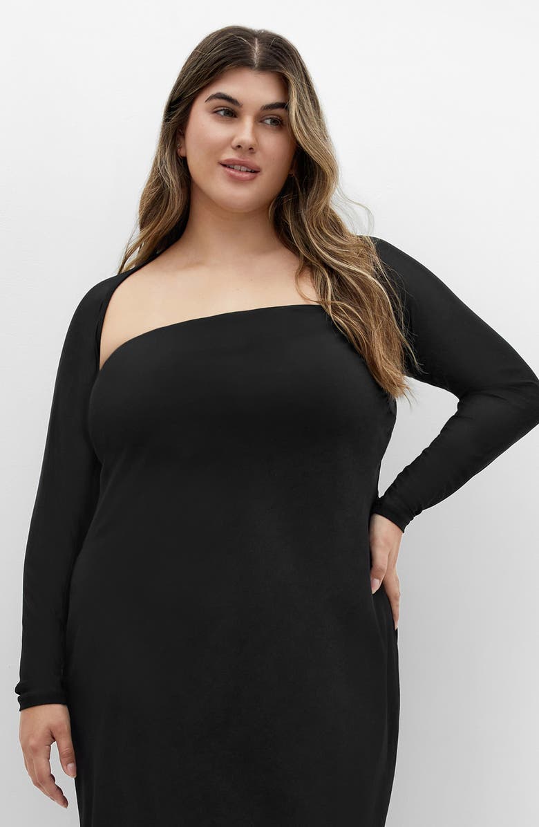 City Chic Sheer Mesh Shrug, Alternate, color, Black