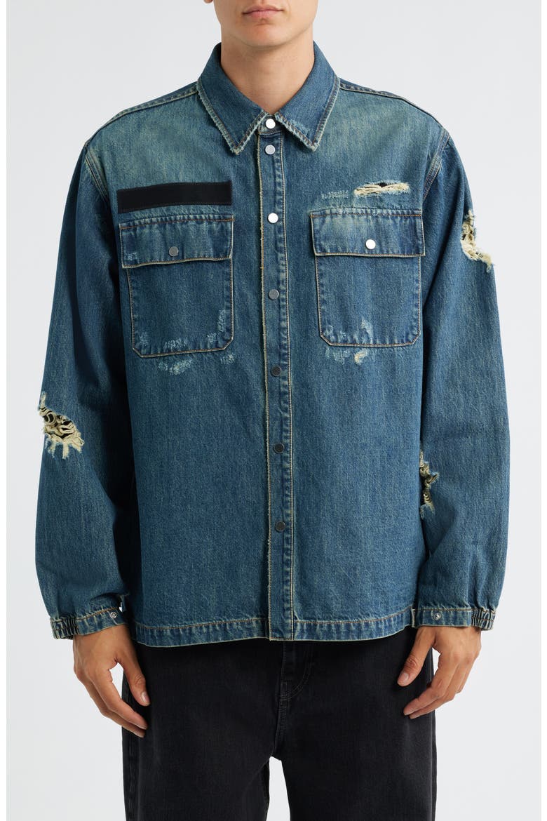 DIstressed Uniform Denim Snap-Up Shirt, Main, color, TINTED VINTAGE - 2EY