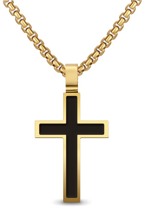 Men's Inlay Cross Pendant Necklace