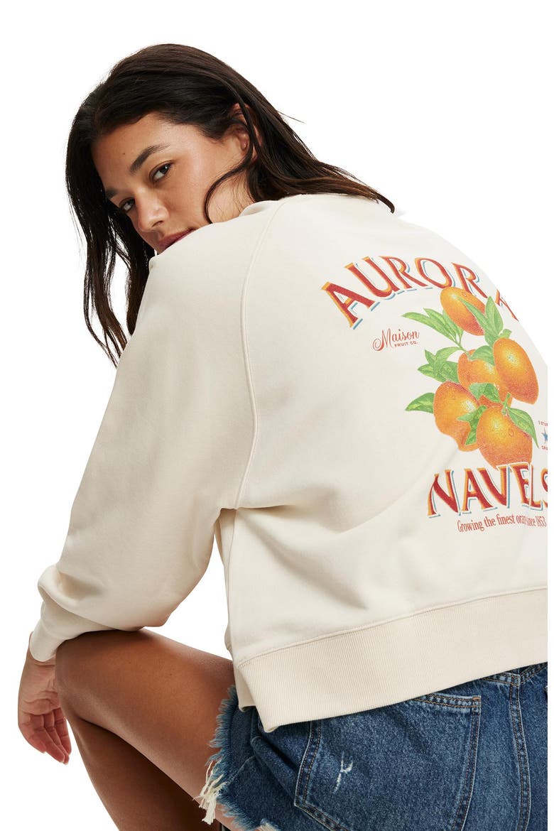 Women's Classic Fleece Graphic Raglan Crew Sweatshirt, Alternate, color, Aurora Navels Coconut