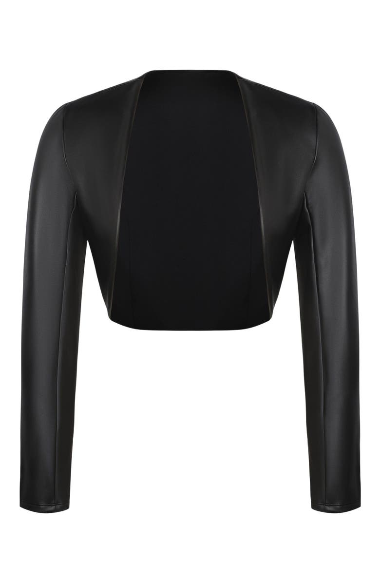 Popilush Long Sleeve Faux Leather Bolero Jacket, Alternate, color, Midnight Black