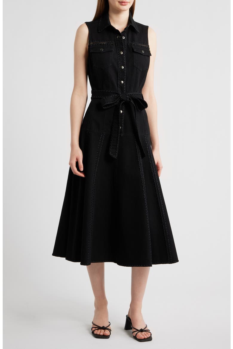 Brixton Tie Waist Midi Shirtdress, Main, color, BLACK