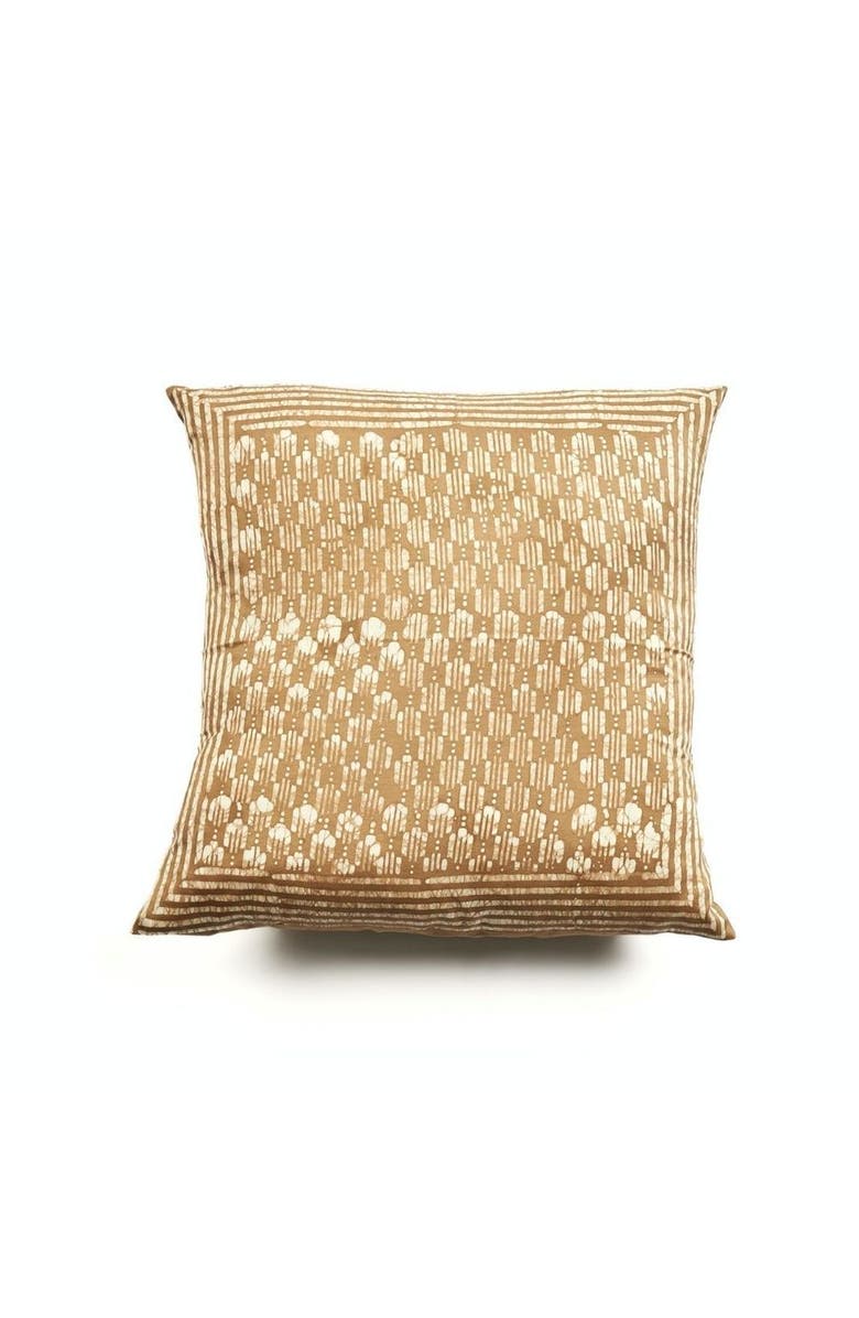 Studio Variously Oasis Charcoal Hand Crafted Wax Block Print Mulberry Silk Pillow - Cover + Insert, Main, color, Gold/Charcoal