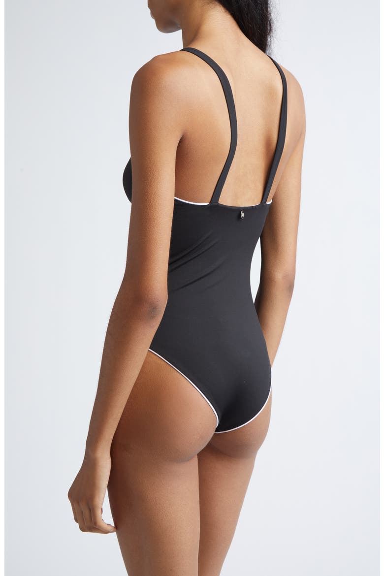 Tie Front One-Piece Swimsuit, Alternate, color, BLACK
