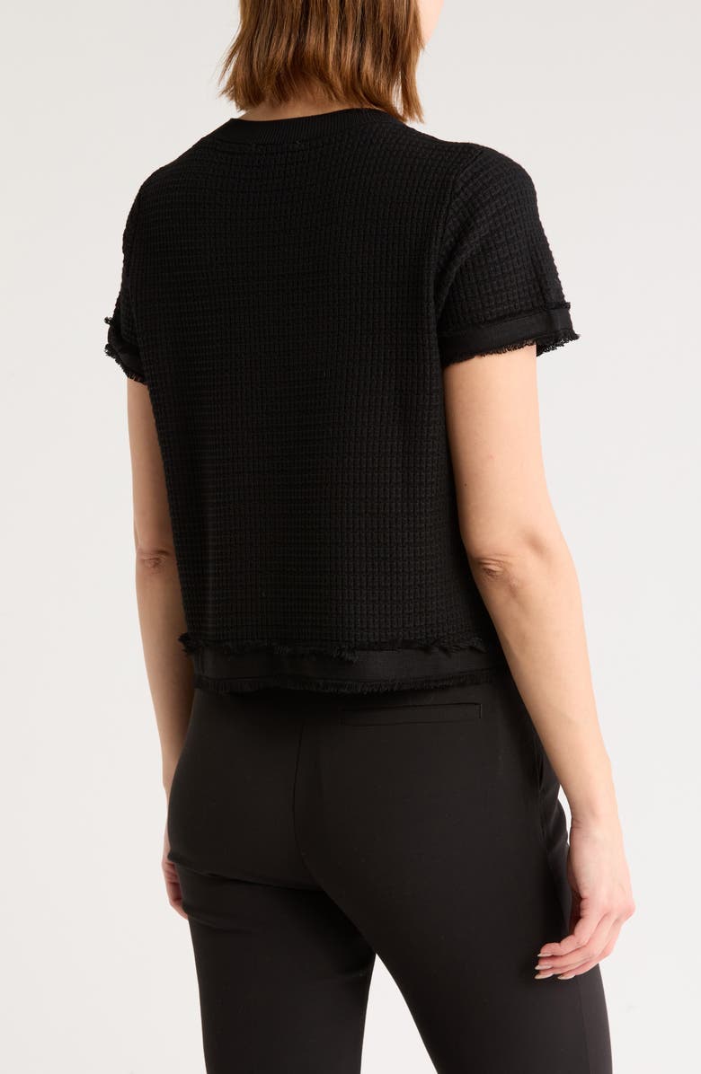Adrianna Papell Fray Trim Cap Sleeve Sweater, Alternate, color, Black