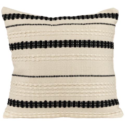 20" White and Black Handloom Woven Outdoor Square Throw Pillow