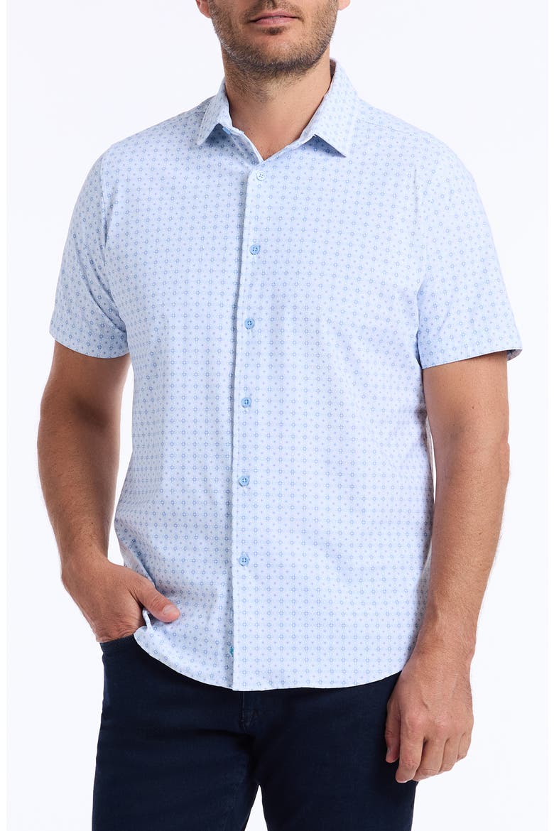 Brompton Knit Short Sleeve Button-Up Shirt, Main, color, BLUE
