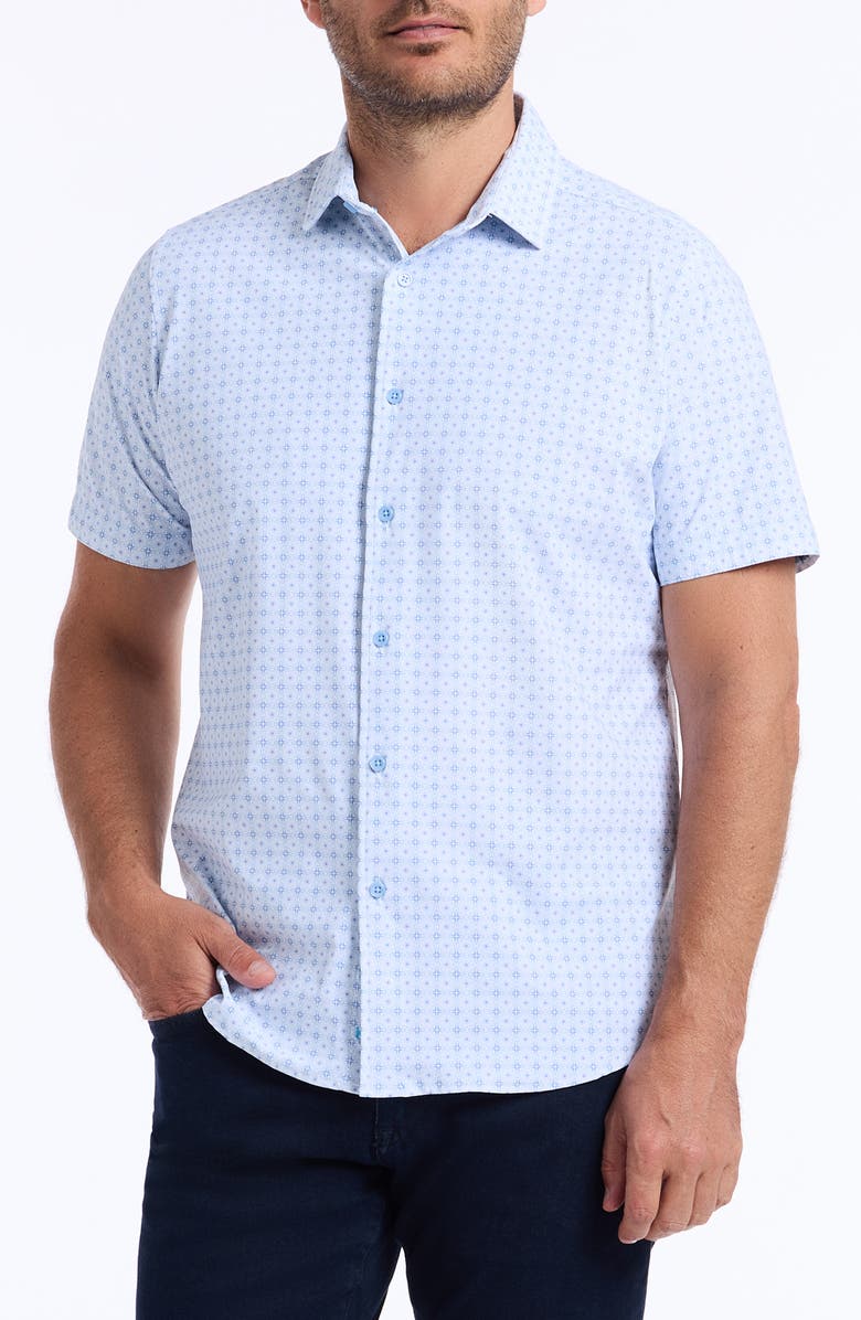 Robert Graham Brompton Knit Short Sleeve Button-Up Shirt, Main, color, Blue