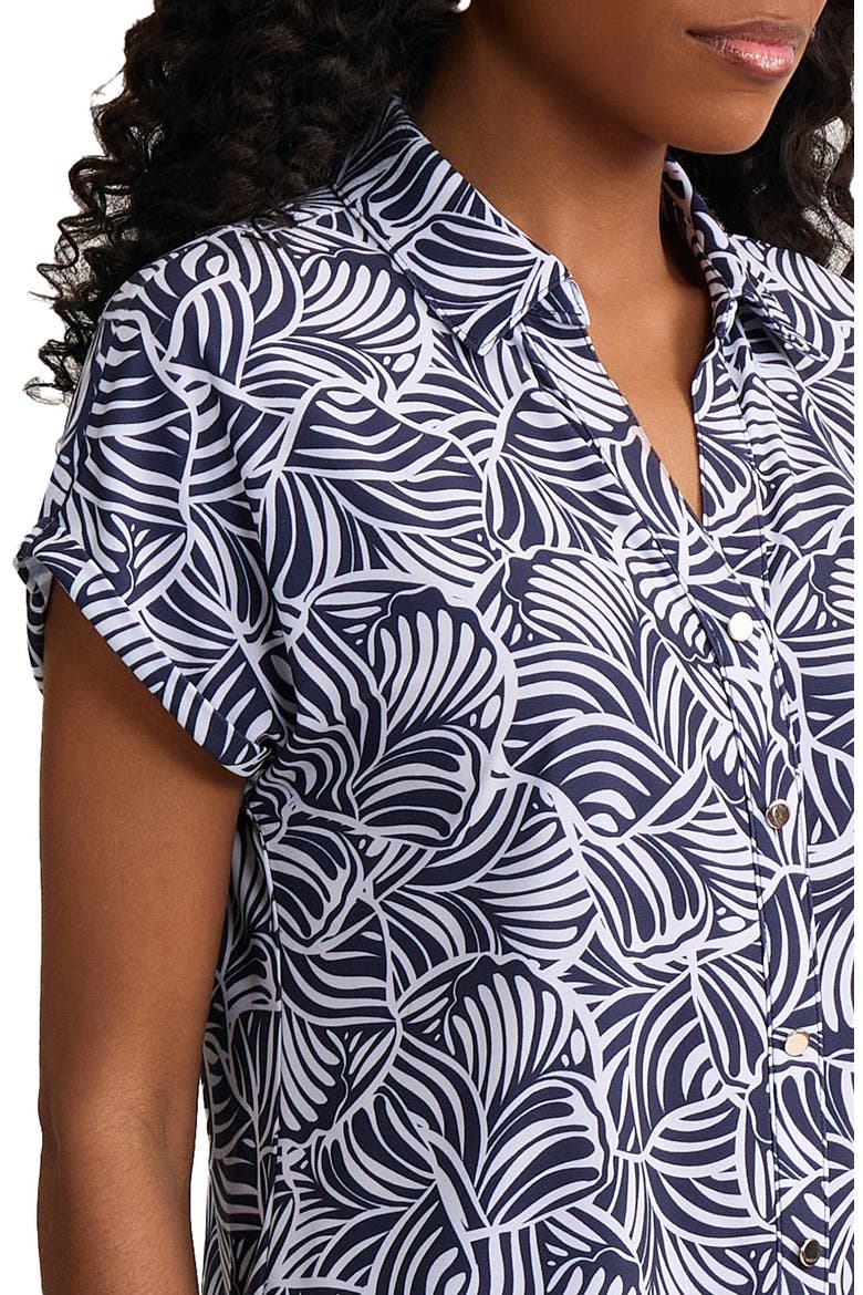 Leaf Print Button-Up Shirt, Alternate, color, PACIFIC NAVY/ NATURAL WHITE