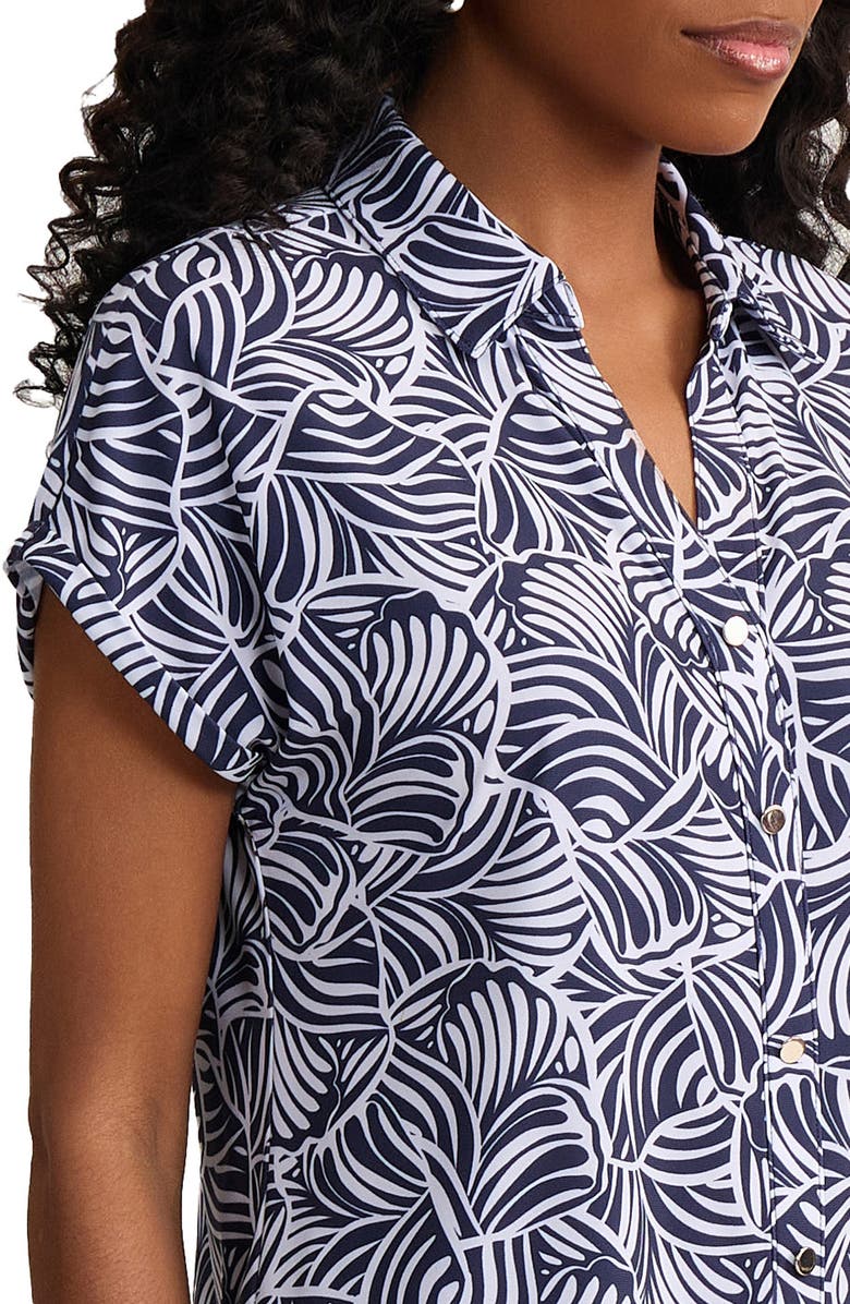 Jones New York Leaf Print Button-Up Shirt, Alternate, color, Pacific Navy/ Natural White