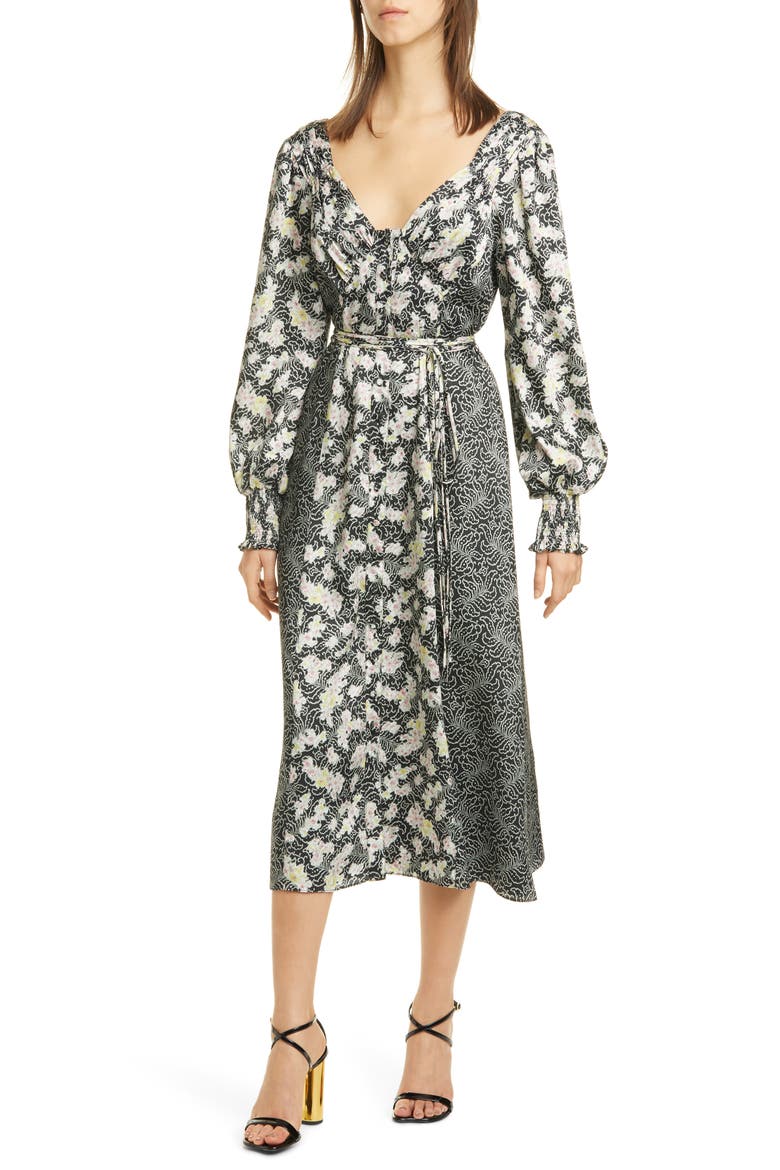 Jessica Mixed Print Long Sleeve Midi Dress, Main, color, BLACK/MULTI