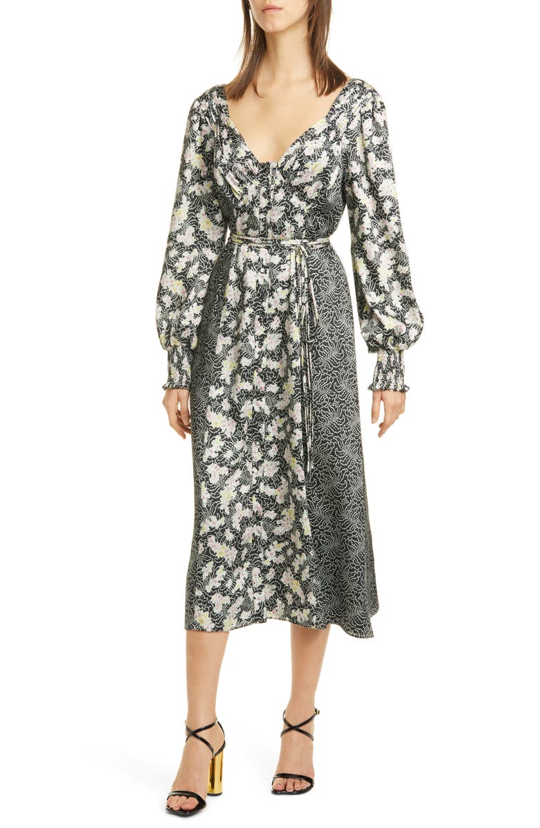 Cinq à Sept Jessica Mixed Print Long Sleeve Midi Dress, Main, color, 