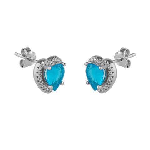 Heart Of Ocean Blue Sterling Silver Stud Earrings