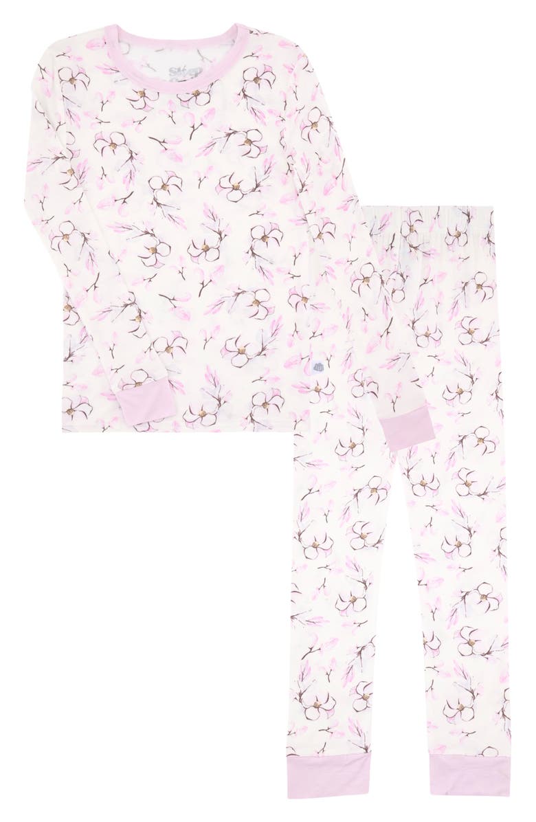 SLEEP ON IT Kids' Floral Print Fitted Two-Piece Pajama Set, Main, color, White