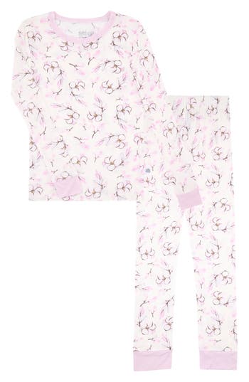 Cloud Nine Kids' Floral Print Fitted Two-piece Pajama Set In White