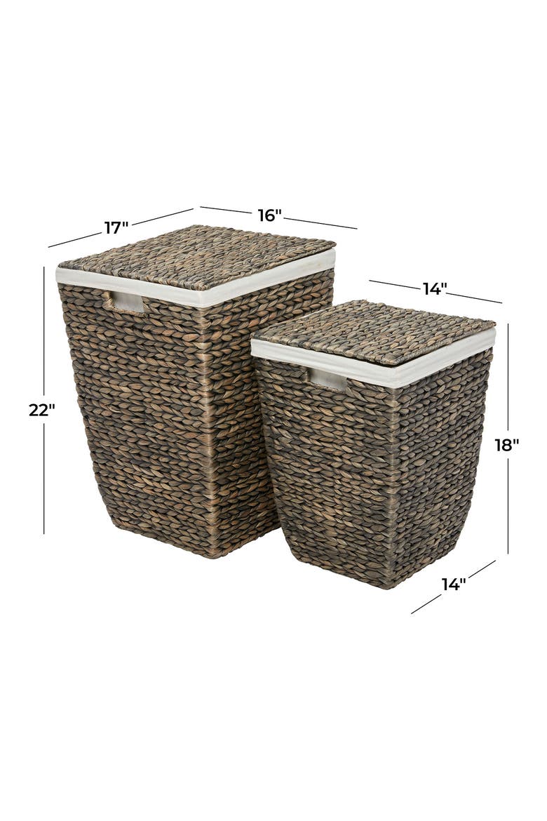 Dark Brown Seagrass Handmade Storage Basket with Liner & Matching Top - Set of 2, Alternate, color, BROWN