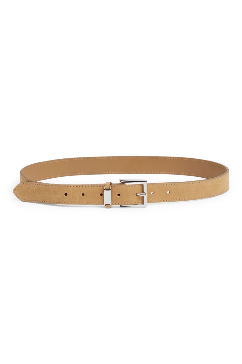 The Square Buckle Leather Belt, Main, color, LIGHT CAMEL