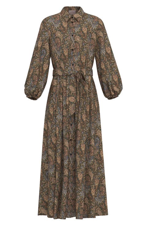 Paisley Long Sleeve Shirtdress